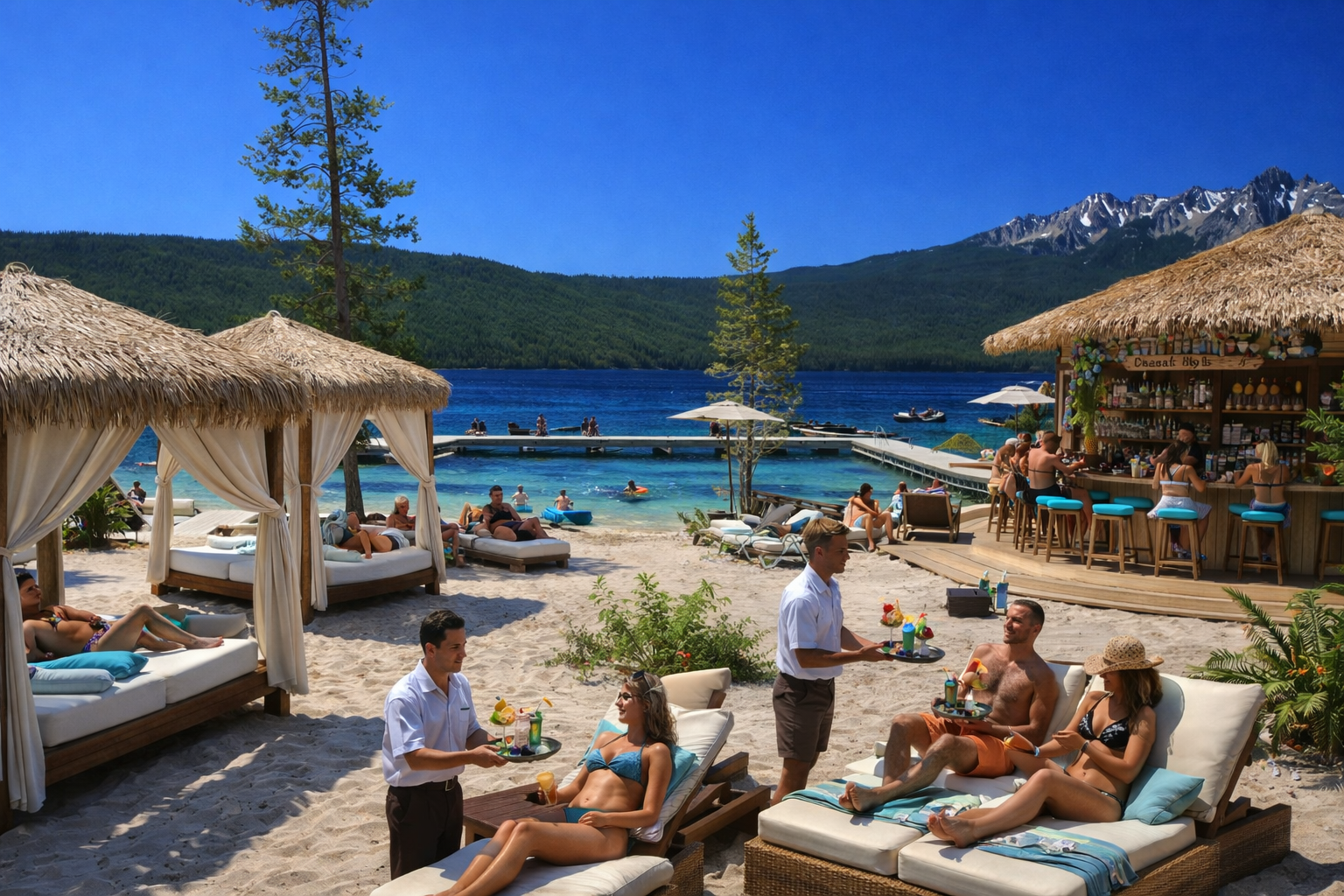 Guests enjoying 5Beach Club at Redfish Lake